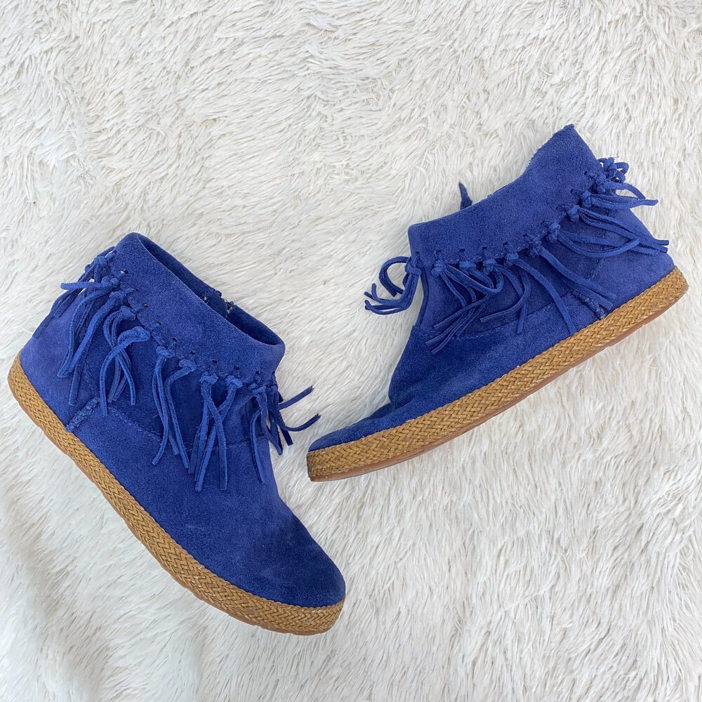UGG Australia 1012502 Blue Suede Womens Side Zip Fringe Boots Size 6